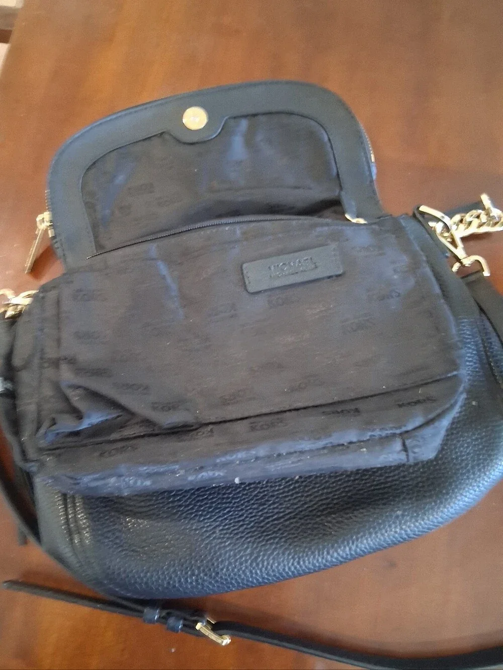 Michael Kors Black Pebbled Leather Shoulder Bag with Gold Hardware
